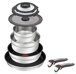 Jamie Oliver by Tefal L9769932 Set 9PCS G6 JO ING6 SS DE Stack.P&P STLS ST, Stainless Steel/Black