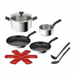 TEFAL B818S804 Delicious Batterie de cuisine inox 8 pieces Casserole, Faitout, 2 Poeles, Louche, Ecumoire, Feutrine protege-poel