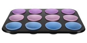 Muffinsplåt med 12st muffinsformar i silikon