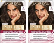 L’ORÉAL PARIS - Coloration Cheveux Permanente Triple Soin - Couvre 100% des Cheveux Blancs - Excellence Crème - Nuance : Châtain Foncé (3) (Lot de 2)