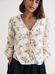 Nobodys Child Printed Tie Detail Long Sleeve Blouse - White - Multi, Multi, Size 10, Women