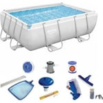 Pack Piscine Rectangulaire Bestway Frame 287x201x100 cm Épurateur, Echelle, Kit de Nettoyage et Doseur de Chlore