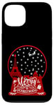 Coque pour iPhone 13 Joyeux Noël Paris horizon dans la boule à neige scintille