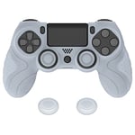 PlayVital Guardian Edition Clear White Ergonomic Soft Anti-Slip Controller Silicone Case Cover for ps4, Rubber Protector with White Joystick Caps for ps4 Slim/for ps4 Pro Controller