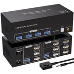 NÖRDIC HDMI 2.1 KVM Switch 2 Computer 3 Monitors 8K60Hz 4K144Hz Triple Monitor 4 USB 3.0 for 2 PC Share 3 Monitors