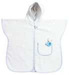 Filet - Bath Poncho for Babies and Children up to 2 Years, Bathrobe with Hood Made of Cotton Terry, Aida Pocket for Embroidery, Made in Italy, One Size, White and Light Blue