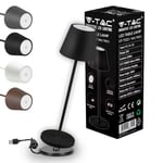 V-TAC Lampe de Table sans Fil LED Dimmable avec Commandes Tactiles - Élégante Lampe Noire pour Intérieur et Extérieur IP54 pour Maison, Restaurant, Bureau - 4400 mAh - Lumière Blanc Chaud 3000K