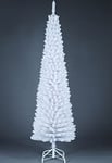 SHATCHI Sapin de Noël Artificiel floqué Fin de 1,4 m à 2,4 m, décorations de Maison avec Pointes Pointues et Support en métal, Blanc, 1,8 m