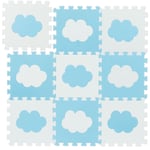 Relaxdays - Tapis de sol puzzle bébé éveil, motif nuage, 18 pièces, mousse sans polluants, LxP: 91,5 x 91,5cm, blanc/bleu