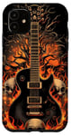 Coque pour iPhone 11 Guitare électrique avec crânes et arbre yggdrasil pour