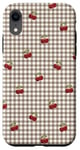 iPhone XR Red Cherry Pattern on Retro Brown Gingham Pattern Case