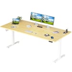 Devoko Bureau Assis Debout 180 x 80 cm avec Chargeur USB, Plateau Complet, sans Coutures, Bureau Réglable en Hauteur Électrique avec 4 Hauteurs de Mémoire, Hauteur Réglable 73-119cm (180x80cm,Bambou)