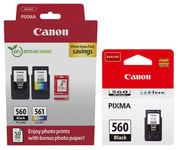 2x Canon PG560 Black & 1x CL561 Colour Ink Cartridge For PIXMA TS5353 Printer