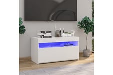 TV-benk med LED-lys hvit 75x35x40 cm - Hvit & mediabenk