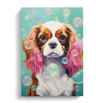 Cavalier King Charles Spaniel Bubble Gum Painting Canvas Print for Living Room Bedroom Home Office Décor, Wall Art Picture Ready to Hang, 30x20 Inch (76x50 cm)