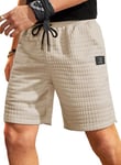 Meilicloth Mens Casual Shorts Waffle Elastic Waist Drawstring Summer Gym Workout Running Shorts with Pockets Khaki 38