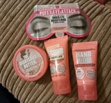 Soap & Glory Set Of Four: Butter, Scrub, Hand Cream & Eye Patch