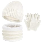 Enfant Garçon Fille Hiver Chapeau Bonnet Echarpe Gants Ensemble 4 5 6 7 8 Ans Polaire Bonnets Pom Casquette Cache Cou Gant Cadeaux pour Filles Garçons