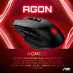 AOC AGON AGM600 souris Jouer Droitier USB Type-A Optique 16000 DPI - Neuf