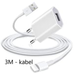 (2st) Lightning laddare iPhone 13/12/11/ Xs/Max/X/8/7/6/5SE 3M + USB 3 meter