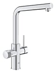 GROHE Blue Pure Minta – Kitchen Sink Mixer Tap for Filtered Water (High L-Shaped 150° Swivel Spout, Separate Inner Water Ways, Tails 3/8 Inch, Min. Pressure 1 bar, Easy to fit), Chrome, 30600000