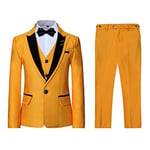 Garçon Costume 3 Pièces Classique Slim Fit Mariage Bal Tuxedo Veste Pantalon Et Gilet,Jaune,16 Ans