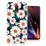 OnePlus 6T kuviollinen silikooni muovinen takasuoja kuori - Valkoiset Daisy Kukat Valkoinen