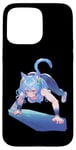 Coque pour iPhone 15 Pro Max Blue Hair Anime et Manga Style Cat Girl Pouncing Forward