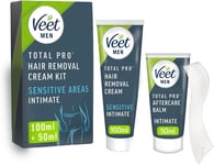 Veet Men Intimate Hair Removal Kit, Cream 100Ml after Shave Balm 50Ml 1 Spatula