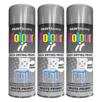 3X White Primer Spray Paint Aerosol Auto Car Wood Metal 250ml