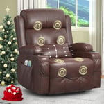 SQUEBILIFE Recliner Chair For the Elderly with Massage & Heat, Extended Footrest, USB+Type C Ports, Padded Recliners Cushion Backrest, Dual Cup Holders Side Pockets Comfy Recliner Armchair Lounge Sofa