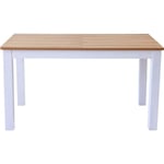 Table à manger extensible effet bois 6/8 personnes, piètement blanc 140/180 cm - Lexi