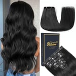 HotLulana Extension Clip Cheveux Naturel 120g 7pcs 50cm Jet Black Invisible extension cheveux naturel rajout cheveux clip naturel 20 Pouce Naturel Clip In Extension Human Hair 1#