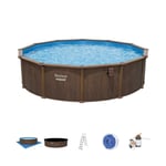 Piscine hors sol ronde Hydrium™ 550 x 130 cm effet bois, filtre à sable, échelle, bâche, tapis de sol - Bestway