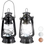 2x lampe-tempête led, lanterne retro comme décoration de fenêtre ou de jardin, à piles, noir