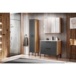 Meuble sous lavabo de salle de bain - Chêne artisan et graphite - L80-H61-P46 - Modern + Plan de vasque en bois chêne artisanal L-80-P48-H2,5 - Chêne