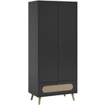 Armoire 2 Portes et 1 Tiroir avec Cannage en Rotin L85 x H195 cm - Canne - Calicosy