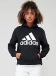 adidas Sportswear Womens Big Logo Overhead Hoodie - Black/White, Black/White, Size L, Women