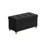 Pouf, Coffre de Rangement, Tabouret avec Repose-Pieds, Pliable, Banc avec Rangement, 38 x 76 x 40 cm, pour Salon, Chambre, Noir - Songmics