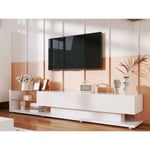 Meuble TV 170cm avec LED et cloison vitrée - 2 tiroirs - Blanc