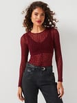 V by Very Lace Long Sleeve Bodysuit - Red, Red, Size 16, Women