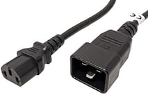 PremiumCord Cordon d'alimentation 230V 2m, Câble d'alimentation 10A, IEC 320, Prise à Fiche, IEC 320 C13 pour C20, Couleur Noire