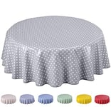 Home Direct Round Oilcloth PVC Wipe Clean Tablecloth 140cm 55" Small Polka Dot Light Grey