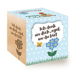 FeelGreen Celebrations Ecocube Lot de 3 Cubes en Bois avec Gravure Laser « Ich Denk an Dich, Egal Wo du Bist » Idée Cadeau Durable