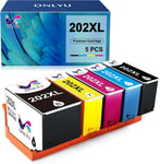 Compatible Cartouche d'encre Remplacement pour Epson 202XL 202 XL pour Epson Expression Premium XP-6100 XP-6105 XP-6000 XP-6005 XP-6001 Imprimante (1Noir 1Photo Noir 1Cyan 1Magenta 1Jaune)