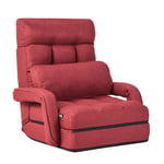 Design In - Fauteuil Chauffeuse Convertible 1 Place Oreiller 5 Positions Tissu Lin Rouge CW16149