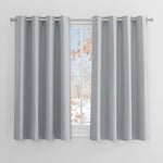 PONY DANCE Silver Blackout Eyelet Curtains 54 Inch Drop Thermal Curtains for Bedroom, Living Room, Kitchen Window Treatment Small Curtains & Drapes, W46 X L54, 2 Panels, Silver Grey