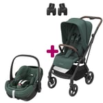 Maxi Cosi Pack poussette duo Léona 2 + pebble pro essential green