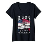 Womens St. Joseph United States Flag GPS Coordinates St. Joseph V-Neck T-Shirt