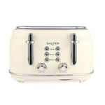 Salter Retro 4-Slice Toaster Wide Slot 6 Levels Defrost Removable Tray Cream